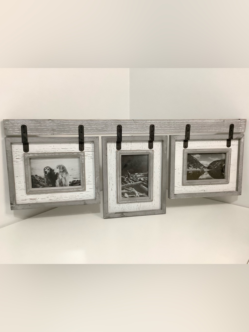 NWT Urban Barn Ashworth Rustic  grey/white Hanging Frame Set